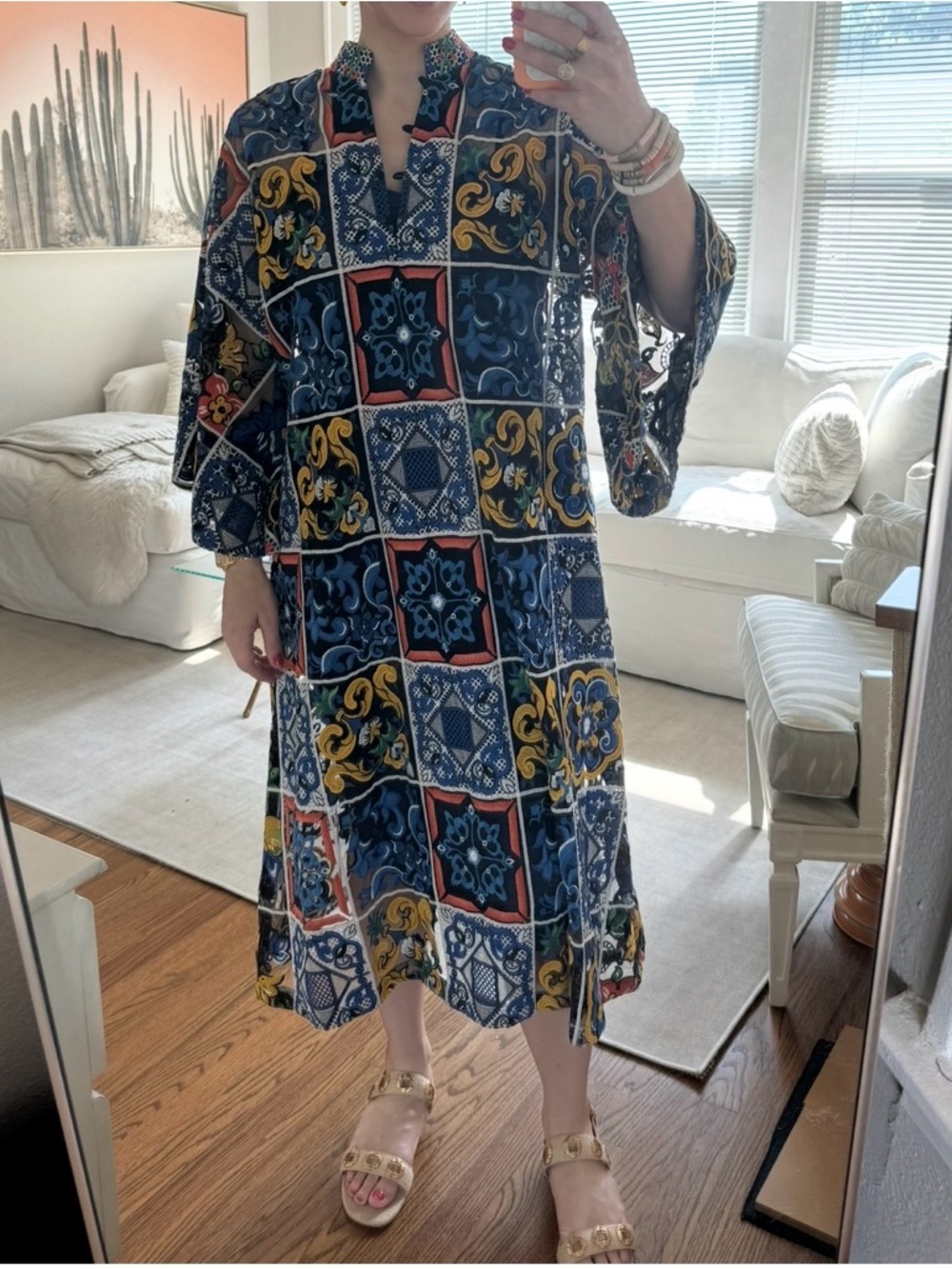 RARE La Vie Style House Caftan Long in Navy and Yellow